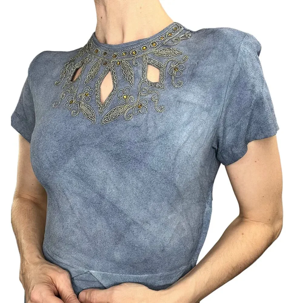 vintage 40's dress with cutouts blue‎ XS - Picture 2 of 9